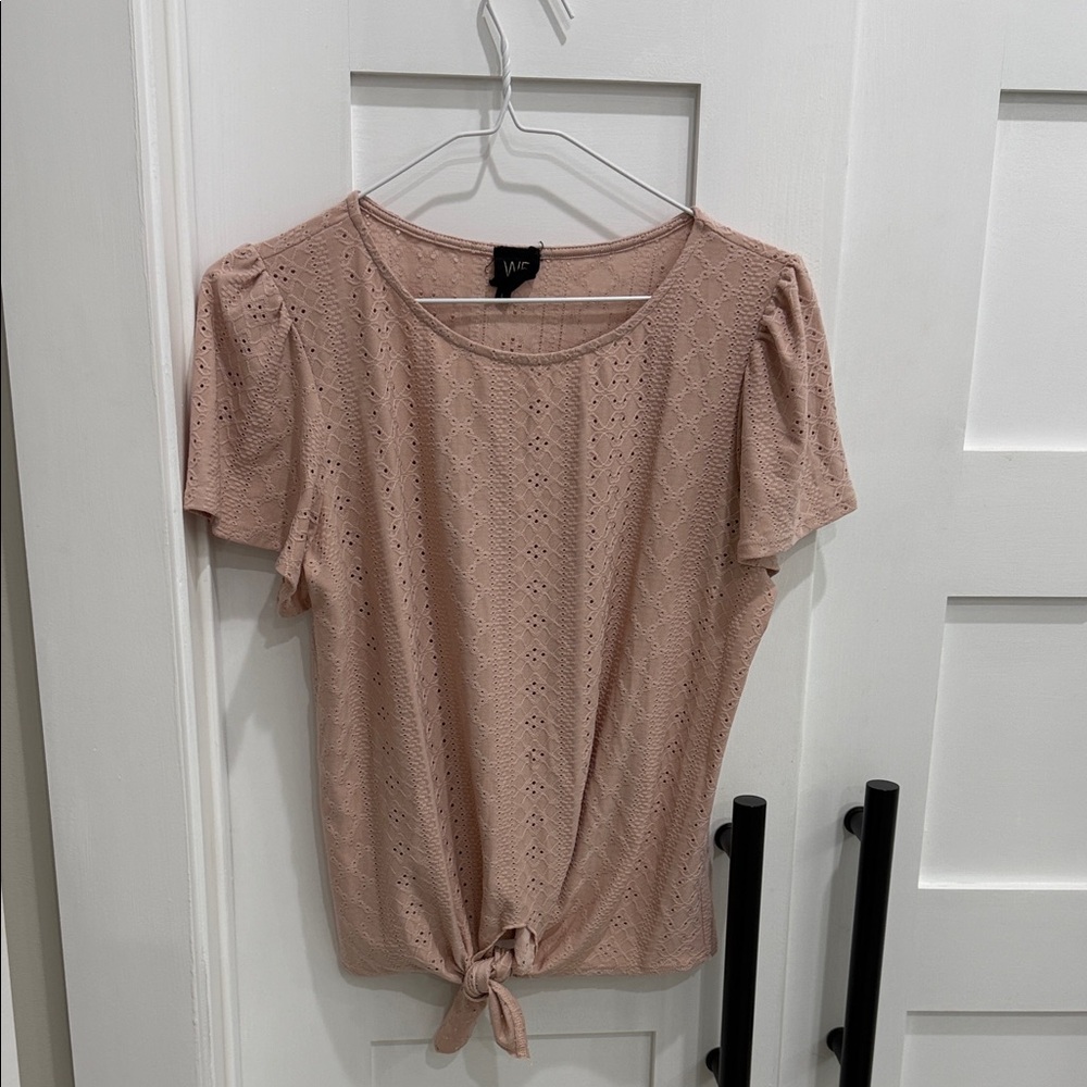 W5 Dusty Rose Eyelet Short Sleeve Tie-Front Top